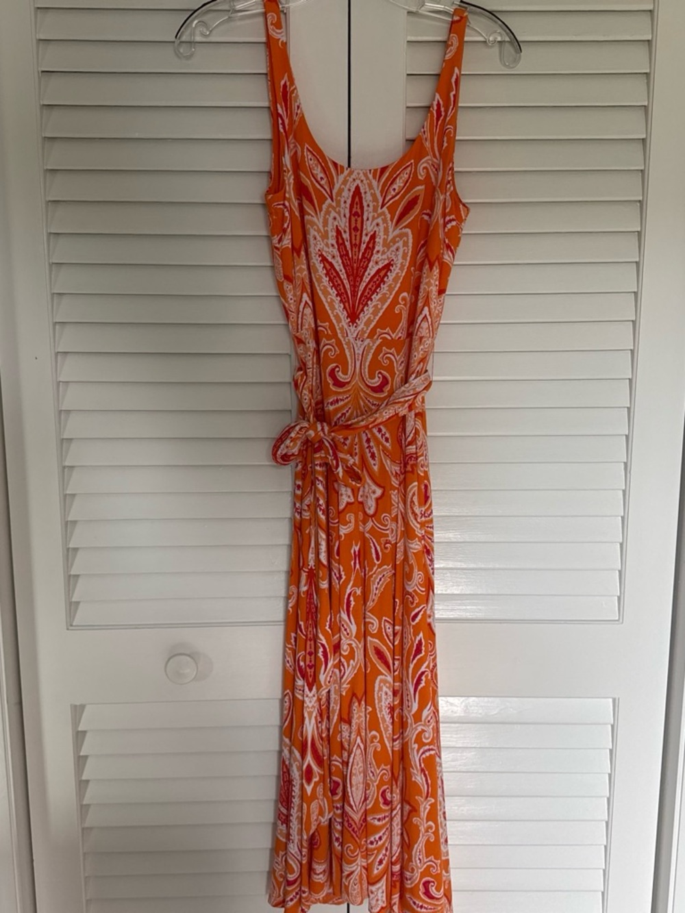 Loft Petite Sleeveless Orange Paisley Tie-Waist Maxi Dress